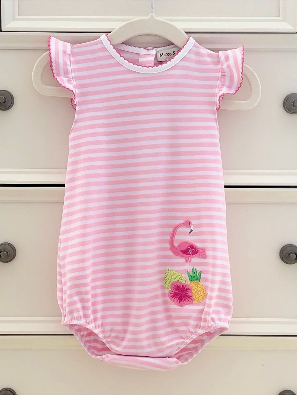 VGUC Marco & Lizzy Pima Cotton Pink Stripe Flamingo Bubble Size 9 Months